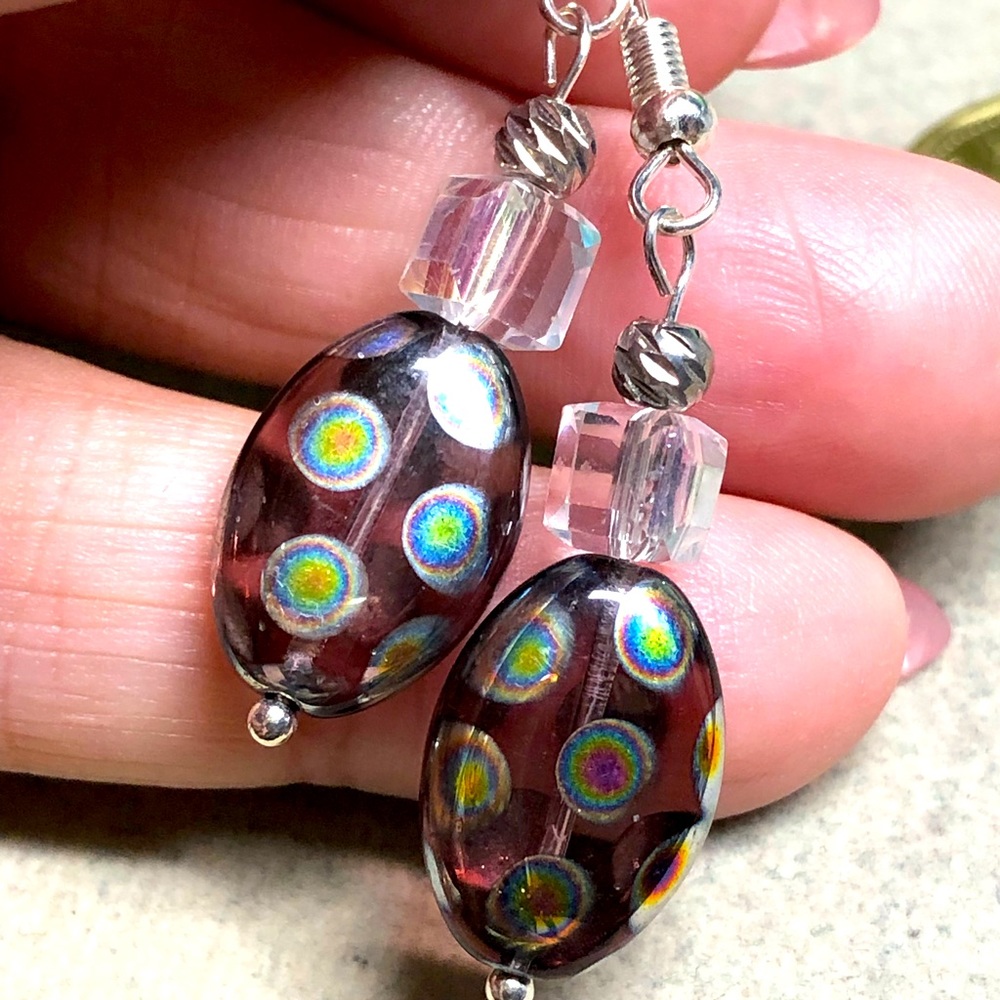 Opaque Polka dot rhinestone hook earrings with Swarovski crystals